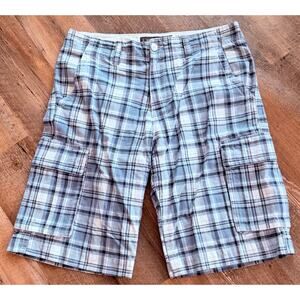 Old Navy Plaid Flat-Front Shorts Men’s 33 Blue white Cotton